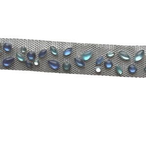 Vintage Y2K Rhinestone Mesh Belt Blue Teal Cabochon Silver Tone Adjustable